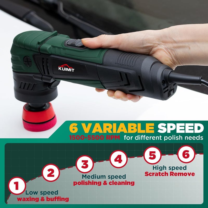 PUIMIT 1"/2"/3" Buffer Rotary Polisher Kit | 780W High-Power Mini Polishing Machine w/ 27-Piece Accessories | M5/8-11 Thread 75mm/100mm/140mm Extension Shafts | for Car, Boat & Metal Detailing - Image 2